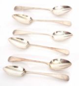 Six George III Old English pattern tea spoons, length 13cm, combined weight approx 79gms, London