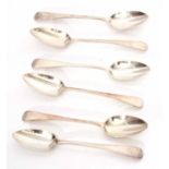 Six George III Old English pattern tea spoons, length 13cm, combined weight approx 79gms, London