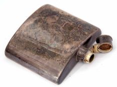 Late Victorian hip flask of domed rectangular form with polished body and hinged cover with