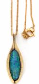 "Sterling" opal lozenge shaped pendant on a rolled gold trace chain