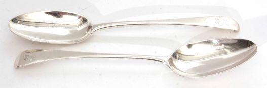 Mixed Lot: comprising two various George III Old English pattern table spoons, each with matching