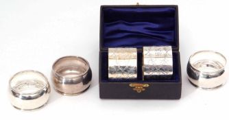 Mixed Lot: comprising a cased pair of Victorian cylindrical napkin rings, each with engraved fern