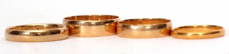 Mixed Lot: three 18ct gold wedding rings, 9gms gross weight (3) together with a 22ct gold wedding