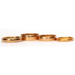 Mixed Lot: three 18ct gold wedding rings, 9gms gross weight (3) together with a 22ct gold wedding