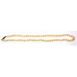 Cased single row of cultured pearl necklace of uniform size (5mm) to a 375 stamped clasp, 200mm long