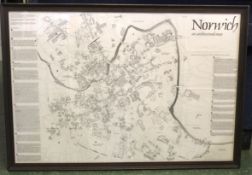 DAVID LUCKHURST: NORWICH AN ARCHITECTURAL MAP, 1981, framed and glazed, approx 1000mm x 670mm,
