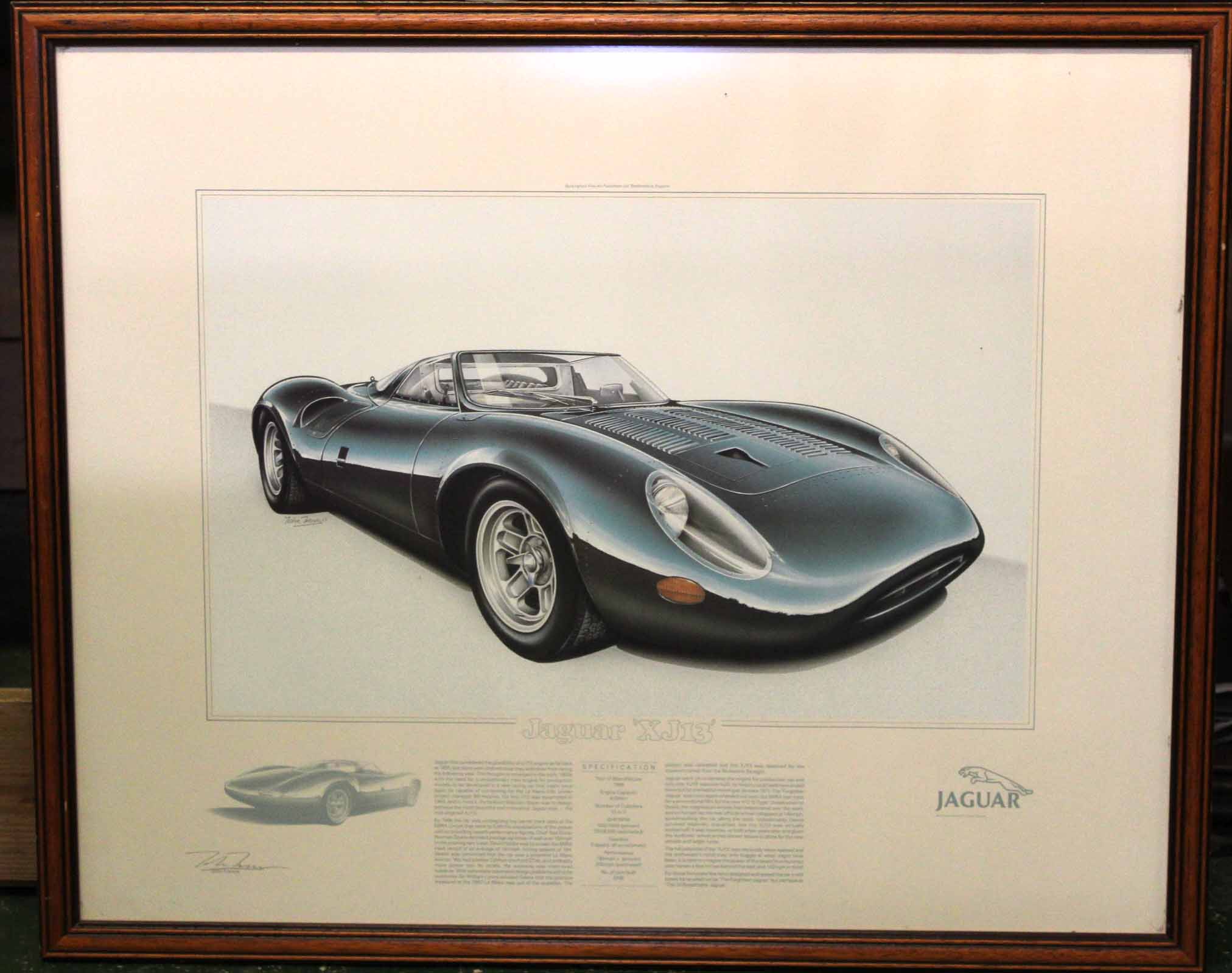 JOHN FRANCIS: JAGUAR 'XJ13', coloured litho print, signed by John Francis, framed and glazed, approx