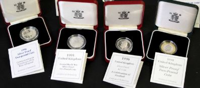 UK £2 silver proofs 1994-98 + £1 proofs 1995, 1998, + 1994 D-Day 50p silver proof + Guernsey 1999