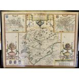 JOHN SPEEDE: RUTLAND, engraved hand coloured map [1610], approx 525 x 400mm, 550, x 430mm inc frame,