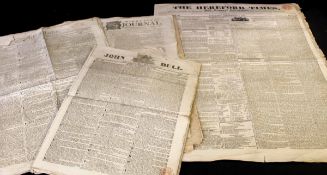 Approx 22 assorted newspapers, 1780/1835 including The Globe, The Hereford Independent, The Leeds