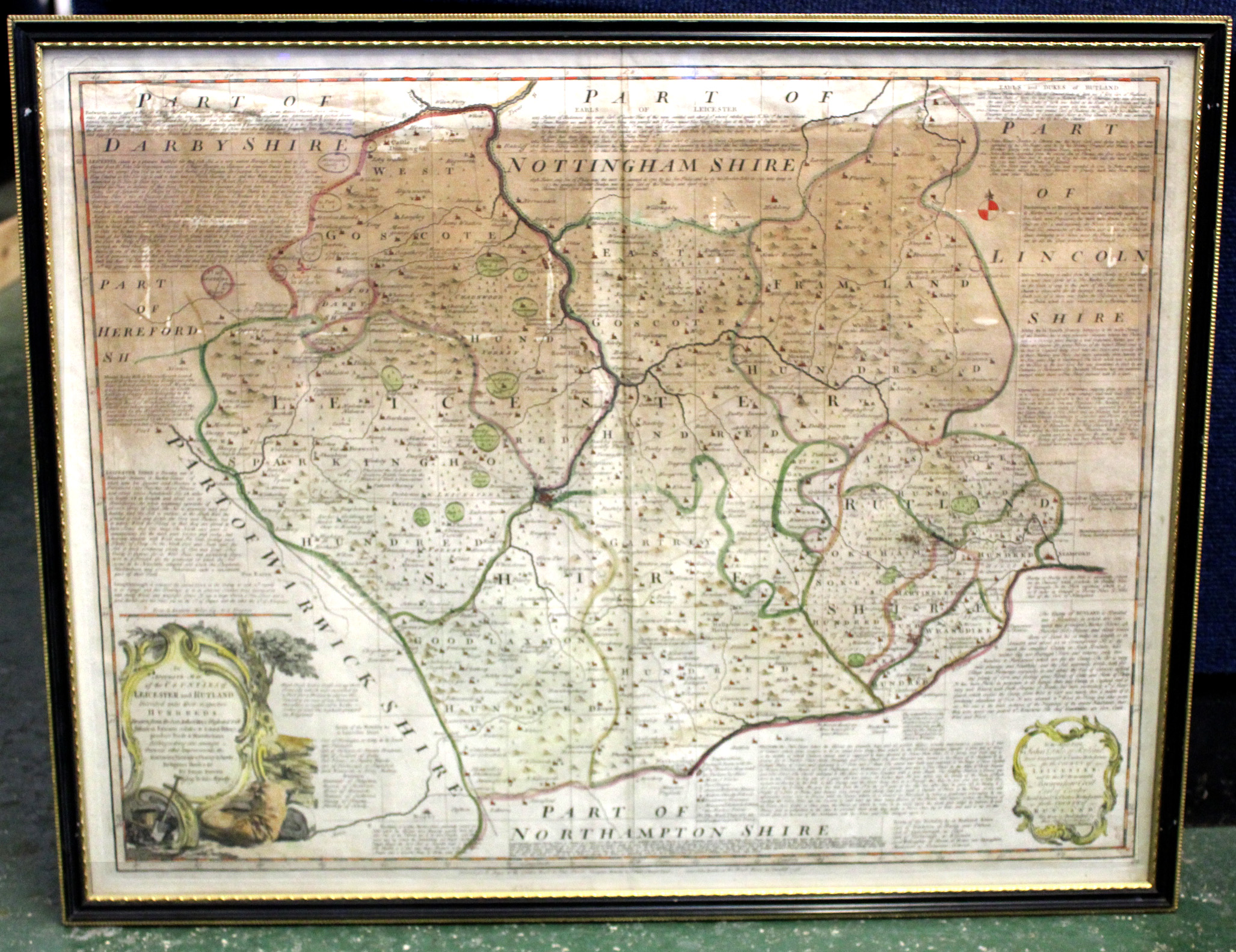 EMANUEL BOWEN: AN ACCURATE MAP OF THE COUNTIES OF LEICESTER AND RUTLAND DIVIDED INTO THEIR