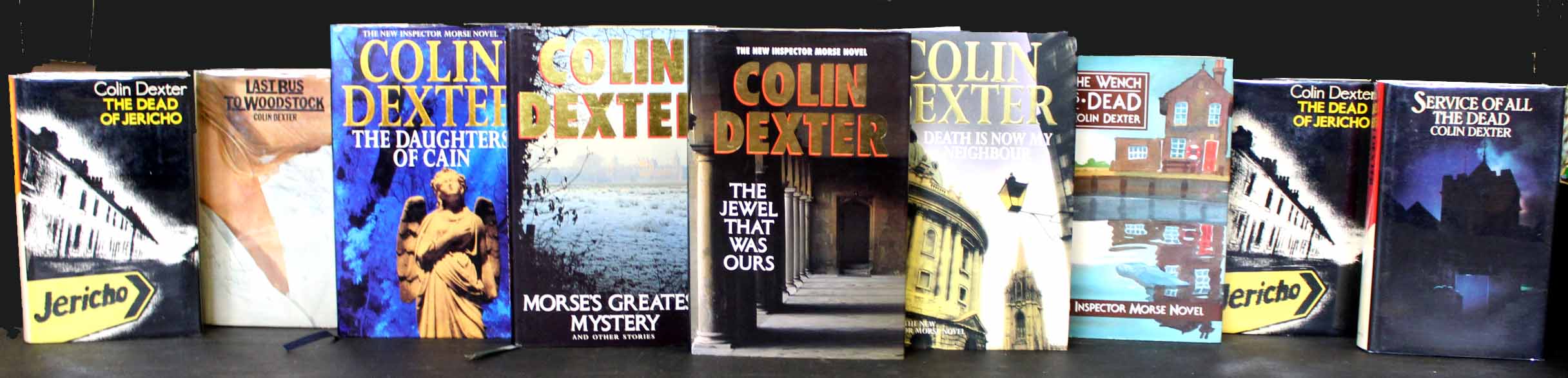 COLIN DEXTER: 9 titles: LAST BUS TO WOODSTOCK, London, 1975, 1st Book Club edition, original