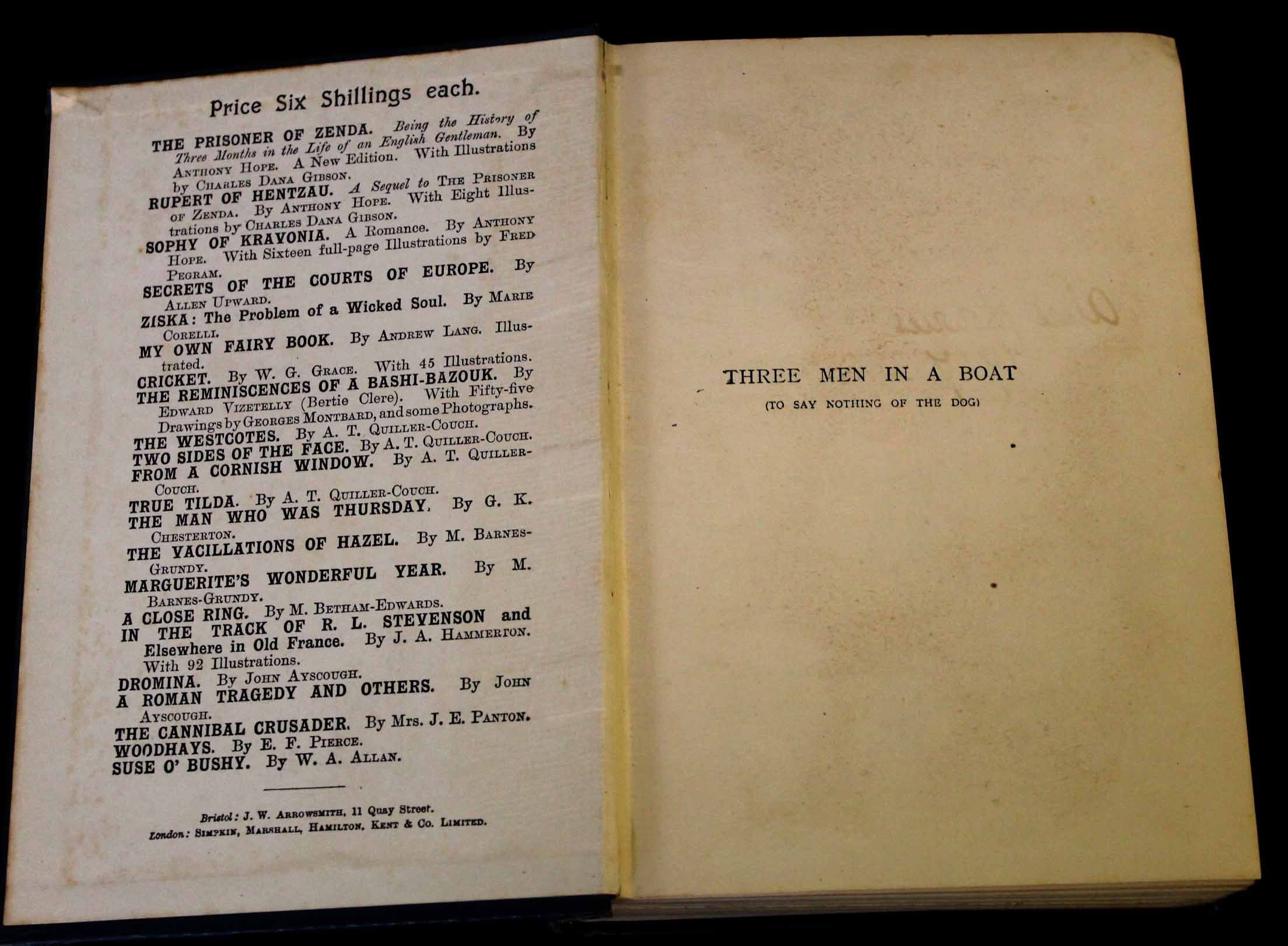 JEROME K JEROME: THREE MEN IN A BOAT, Bristol and London, 1889, [1909], (5000), original cloth