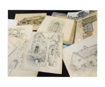 Folder approx 37 original pencil and colour wash sketches, circa early 20th century