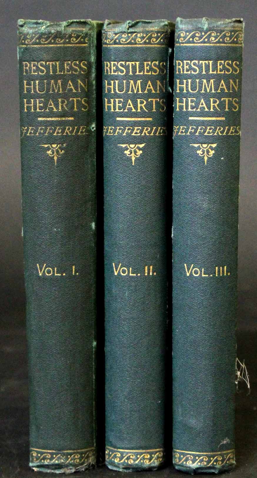RICHARD JEFFERIES: RESTLESS HUMAN HEART, London, Tinsley Bros, 1875, 1st edition, 3 volumes, half