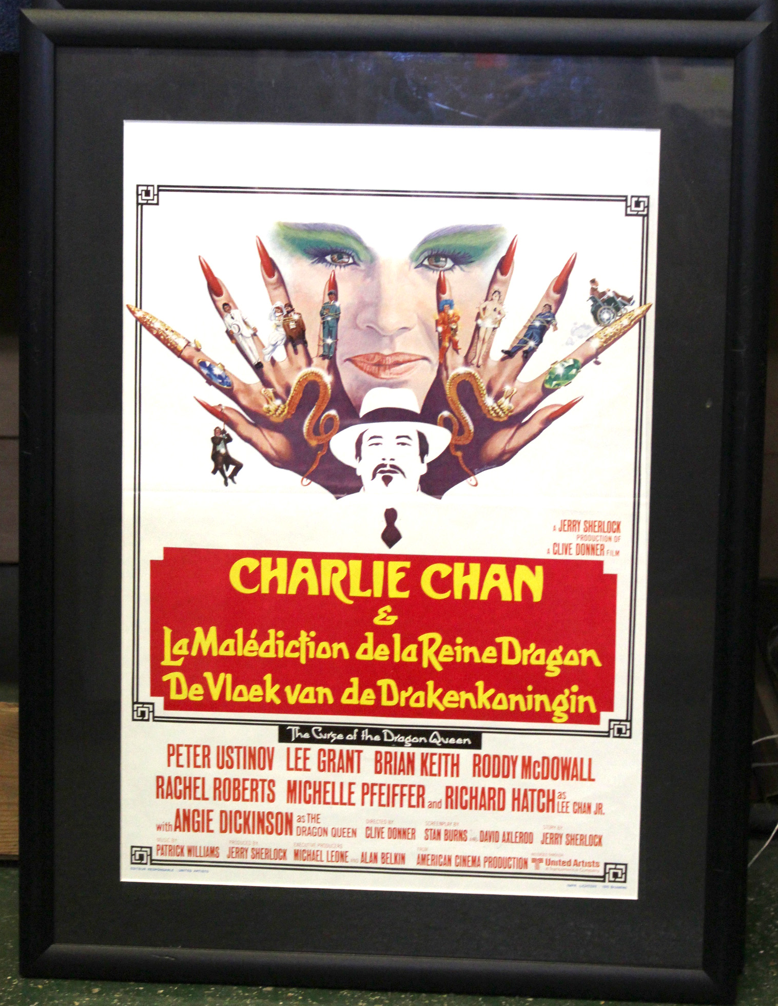Four coloured French film posters including Leflic Ricanant 1973 + Charlie Chan Et La Malediction de