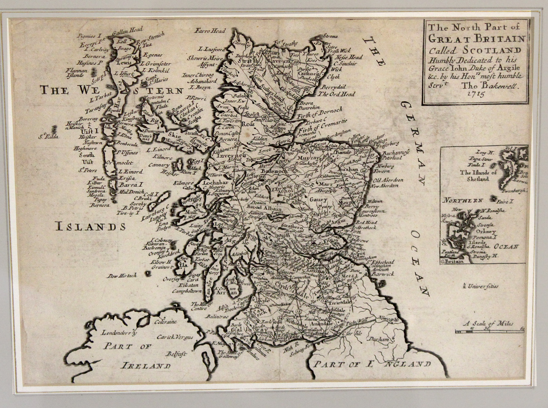 THOMAS BAKEWELL: THE NORTH PART OF GREAT BRITAIN CALLED SCOTLAND engraved map 1715, approx 215 x