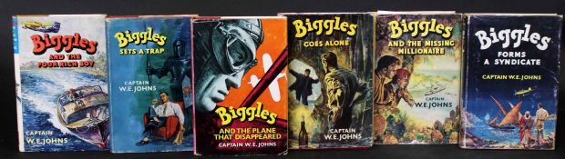 W E JOHNS: 6 titles: BIGGLES AND THE POOR RICH BOY, 1961, 1st edition, original cloth, dust wrapper;