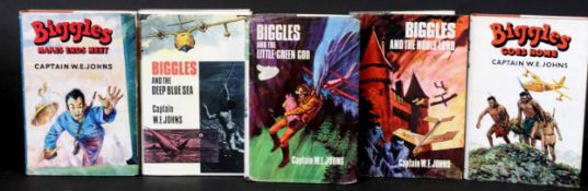 W E JOHNS: 5 titles: all ex-lib: BIGGLES MAKES ENDS MEET, 1957, 1st edition, original cloth, dust