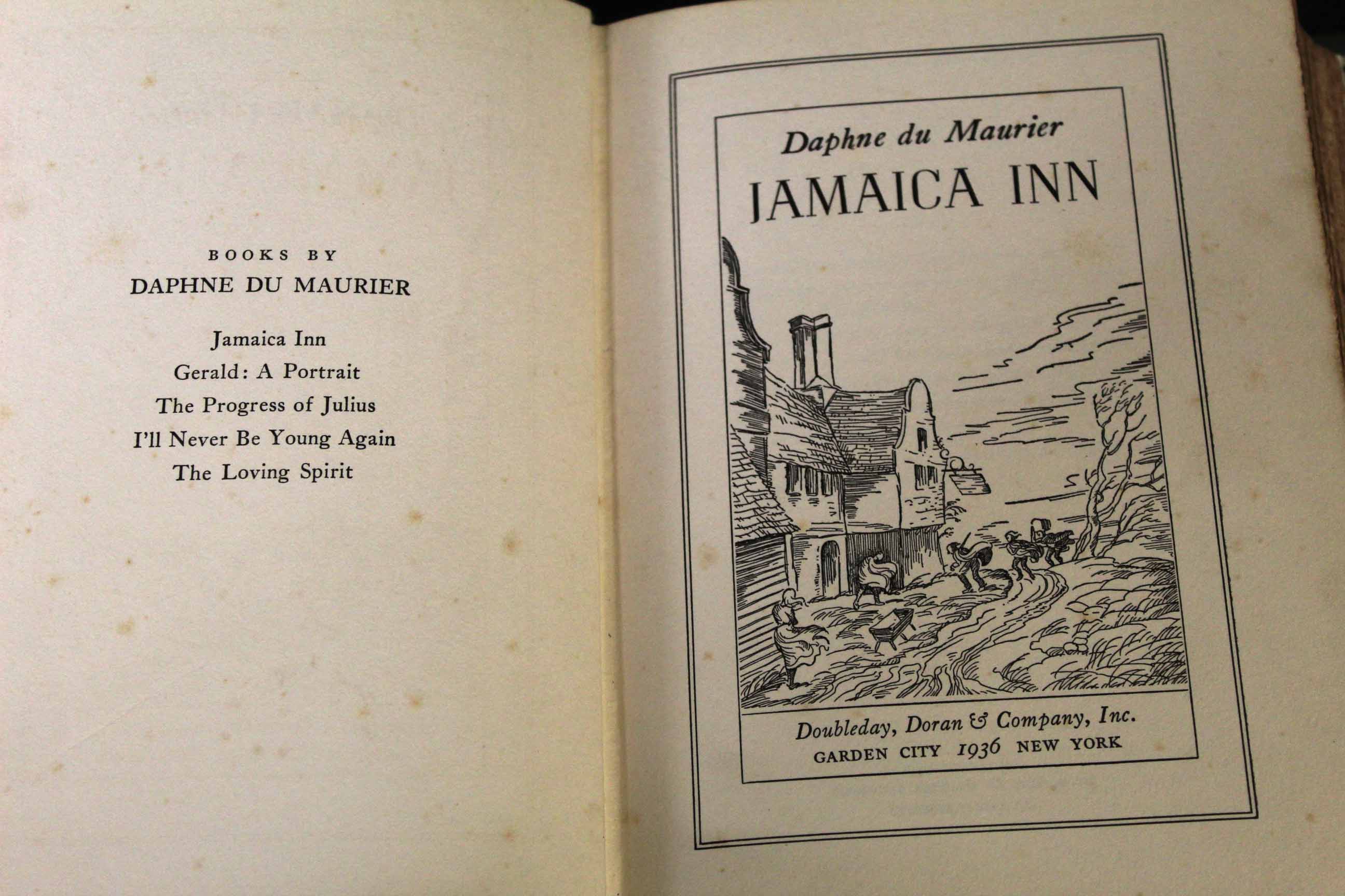 DAPHNE DU MAURIER: JAMAICA INN, New York, Doubleday Doran, 1936, 1st edition, rebound, half-green
