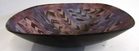 Ann James (born 1937) Studio Pottery square bowl with rounded bottom, Raku fired with a gold and