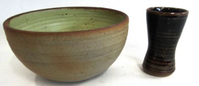 Ray Finch (1914-2012) Small vase with Ten Moku glaze, together with a further bowl (cracked), the