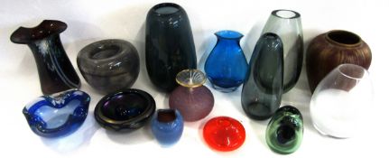 Group of Art glass wares including a vase by Chris Thompson, and other vases, possibly