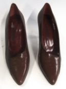 Pair of Yves St Laurent ladies brown patent leather high heeled shoes, size 9 1/2 M "Vero Cuoio"