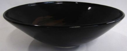 Christopher James Carter (born 1945) Large Studio pottery Ten Moku glazed bowl of ridged form, on
