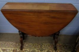 Victorian mahogany Sutherland table, two demi-lune drop flaps with moulded edges raised on