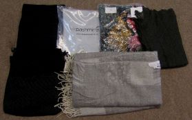 Box of various ladies shawls and knitwear etc