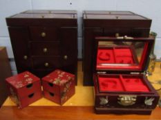 Four modern vanity/jewel caskets, Shibayama style modern jewel box and further small hinged Oriental