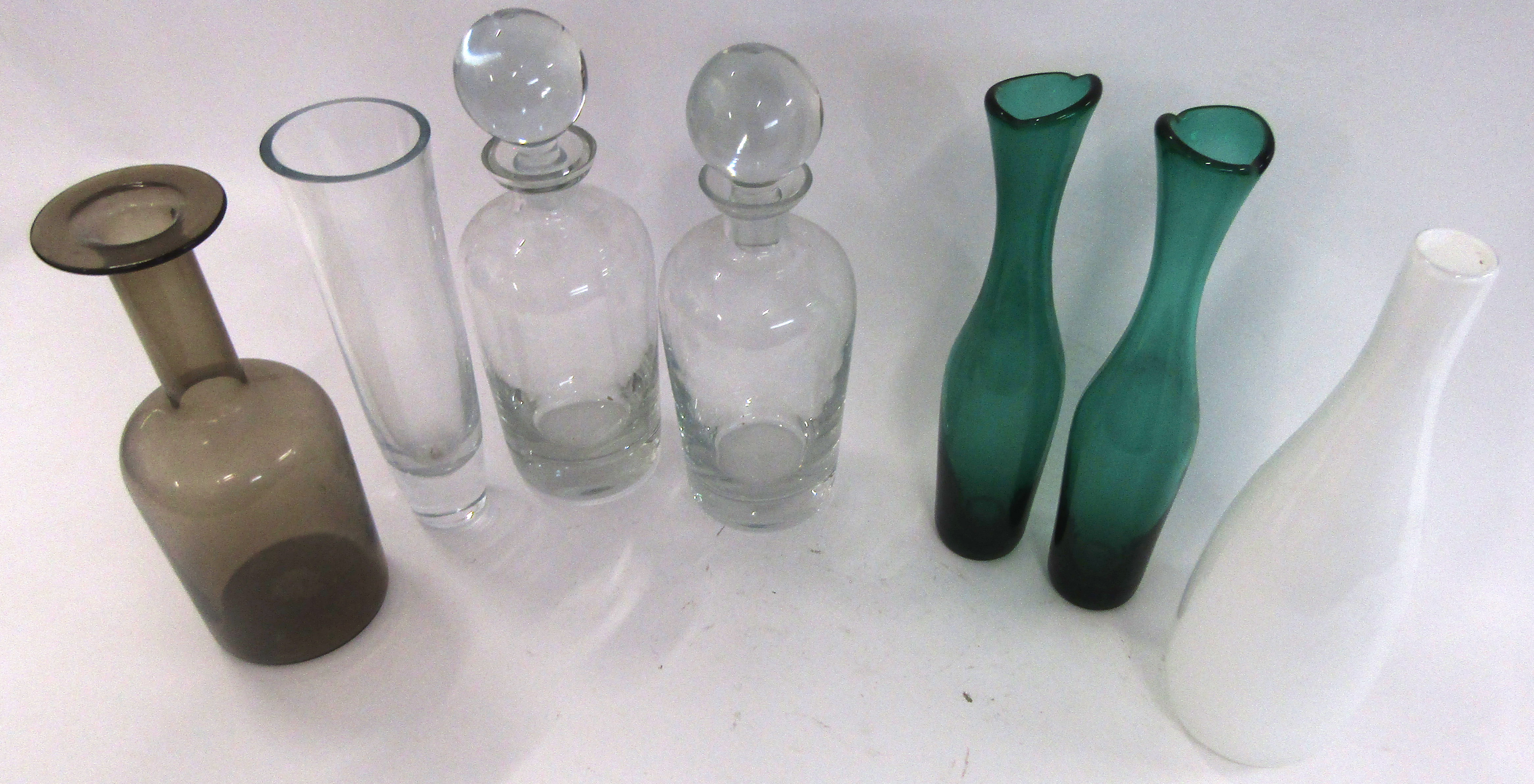 Collection of glass wares including mallet shaped decanter and two further decanters with - Image 2 of 2