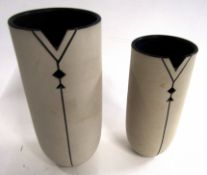 Louise Darby (born 1959) Two Studio Pottery buff decorated vases with artist's monogram, largest