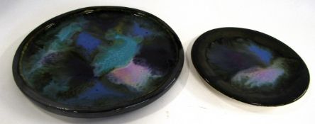 Eric Leaper (born 1921) Two Studio Pottery dishes, both with a mottled green and pink glazed