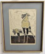 •AR Pauline Sophie Hall (1918-2007), "Secretary Birds", coloured artist's proof, signed and