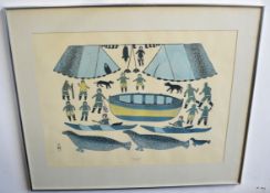 After Jamasie and Pitseolak, Eskimos etc, pair of coloured prints, 48 x 64cm (2)