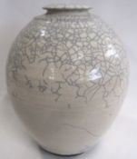 Large Studio Pottery baluster vase, the white ground covered with a crackle glaze, indistinctly