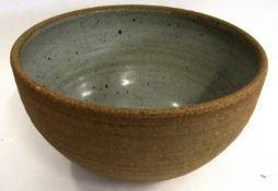 John Jelfs (b 1946) Large Studio Pottery bowl, the buff body with ridged design, indistinct artist's