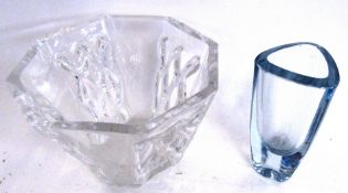 Swedish glass bud vase together with a larger Swedish glass bowl, the bowl 20cm diam