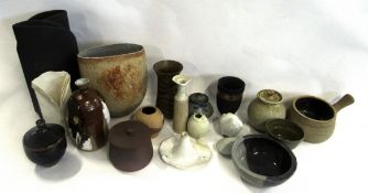 Large box of Studio Pottery items, unidentified artists with some damage