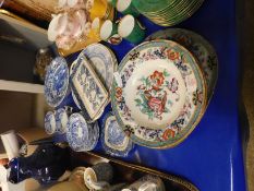 SPODE BLUE AND WHITE PRINTED BOWL, CUPS, SAUCERS, FURTHER VICTORIAN SHALLOW BOWLS ETC