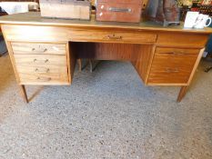 RETRO TEAK FERGUS BRIDGES LTD TWIN PEDESTAL DESK WITH GREEN REXINE TOP