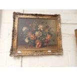 GOOD QUALITY GILT FRAMED STILL LIFE OF A VASE OF FLOWERS INDISTINCTLY SIGNED