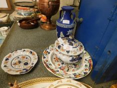 MASON'S HIGGINBOTHAM & SON TUREEN AND STAND BOWL, TOGETHER WITH A FURTHER WEDGWOOD BLUE JASPER