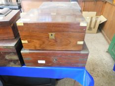 TWO 19TH CENTURY MAHOGANY TABLE TOP BOXES WITH BRASS CORNERS