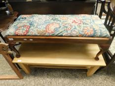 MAHOGANY FRAMED EMBROIDERED TOP FOOT STOOL WITH PAD FEET