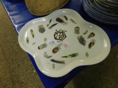 UNUSUAL CONTINENTAL PORCELAIN QUATRE LOBE DISH THE CENTRE WITH MONOGRAM SURROUNDED BY PAINTED