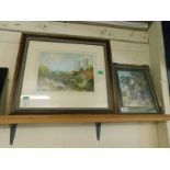 FRAMED WATERCOLOUR OF A CITY TOGETHER WITH A 19TH CENTURY FRAMED FRENCH PRINT "VUE DE L'ARC DE
