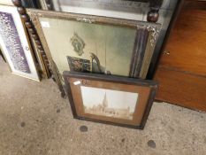 VINTAGE PHOTOGRAPH OF A CHURCH TOGETHER WITH A VICTORIAN PRINT IN A GILT FRAME